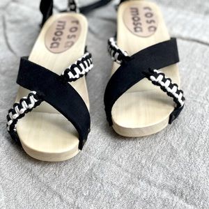 Rosa Mosa sz 37 clog Rossi 1 Sandals ankle strap leather wood rope vibrâm